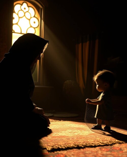 Silhouetted-backlighting-eerie-atmosphere-cinematic-Pixar-style-3D-rendering.-Anatolian-house-golden-afternoon-scene.-Elderly-woman-with-floral-headscarf-weaves-carpet.-Child-assists.-Dark-tones-unset.jpg